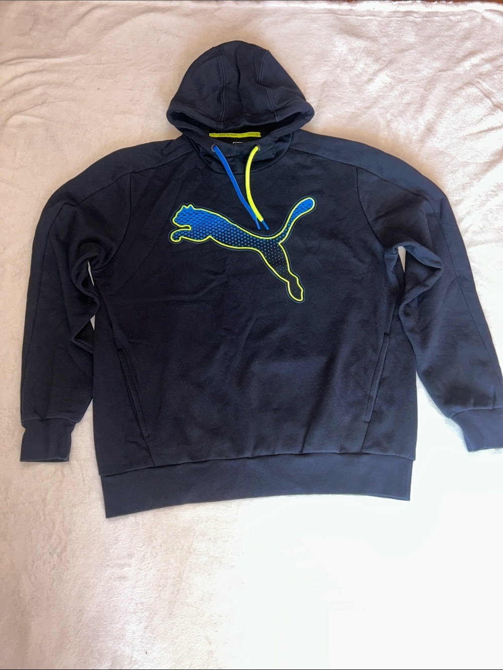 Puma Navy Hoodie with Blue and Neon Yellow Puma Logo